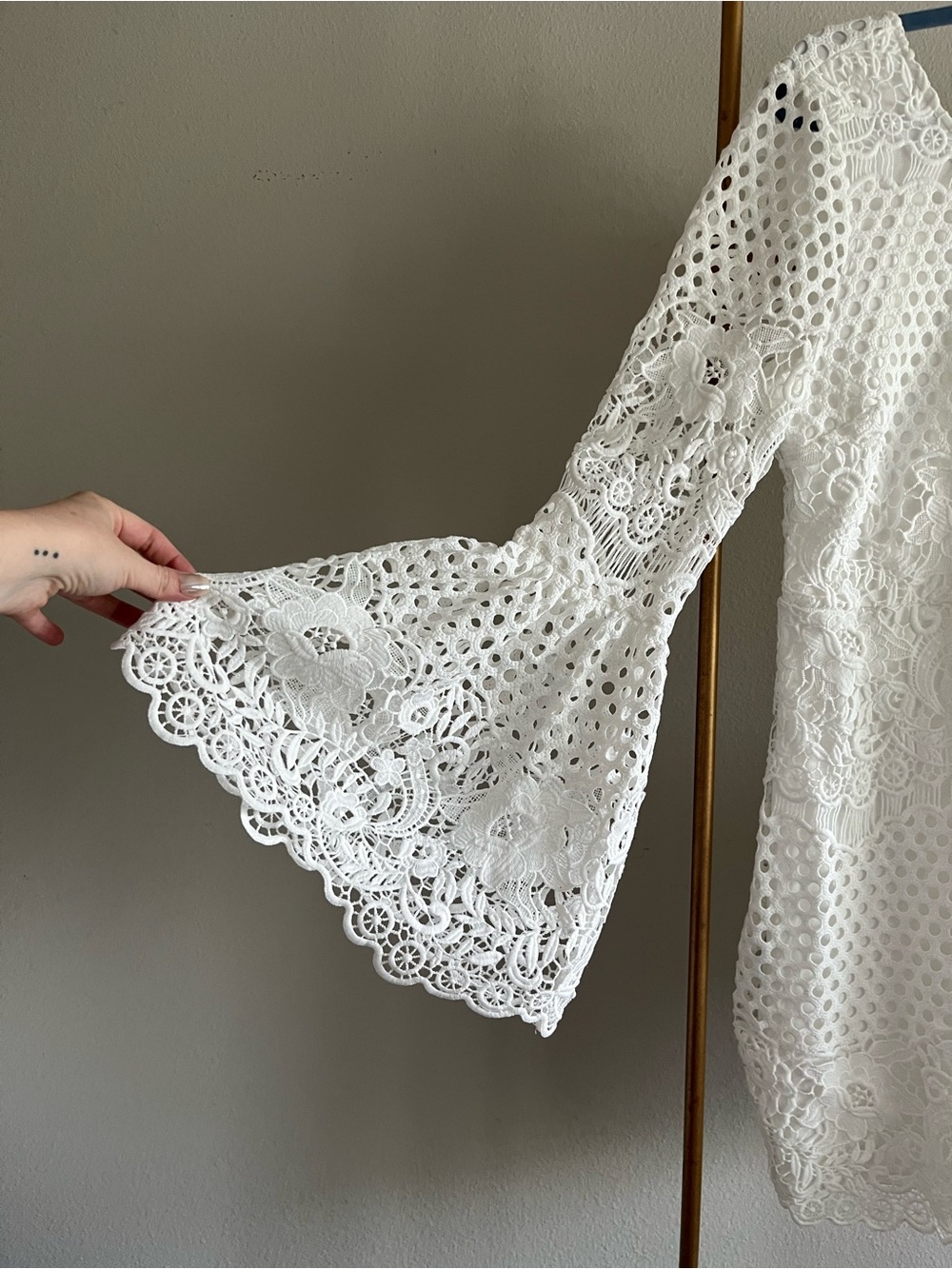 Lulu’s White Crochet Lace Bell Sleeve Dress - Picture 4 of 5